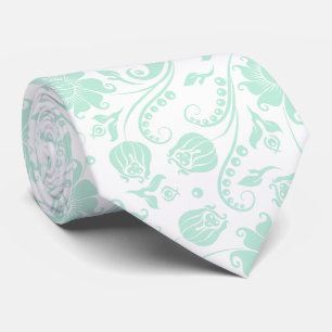 Mint-Green & White Floral Damasks Neck Tie