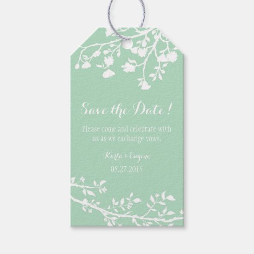 Mint Green White Flower Wedding Save The Date Tags
