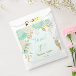 mint green & white flowers gold floral favor bag