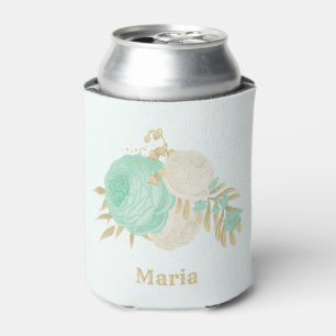mint green white flowers gold floral wedding can cooler