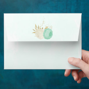 mint green &white flowers gold floral wedding envelope