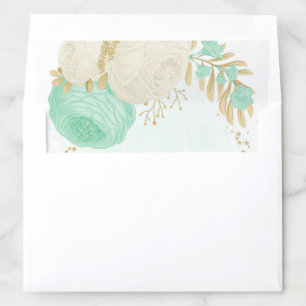 mint green &white flowers gold floral wedding envelope liner