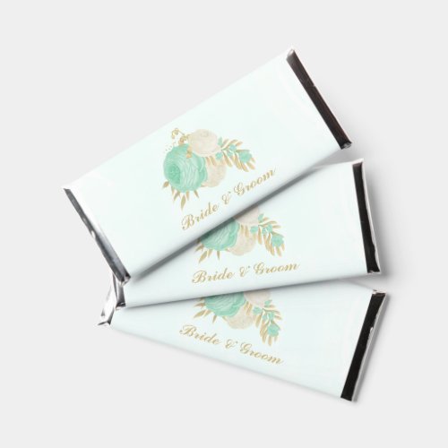mint green white flowers gold floral wedding hershey bar favors