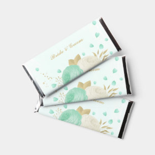 mint green white flowers gold floral wedding hershey bar favors