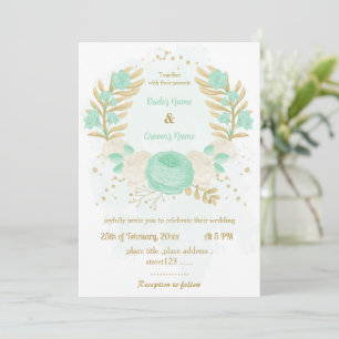 mint green &white flowers gold floral wedding invi invitation