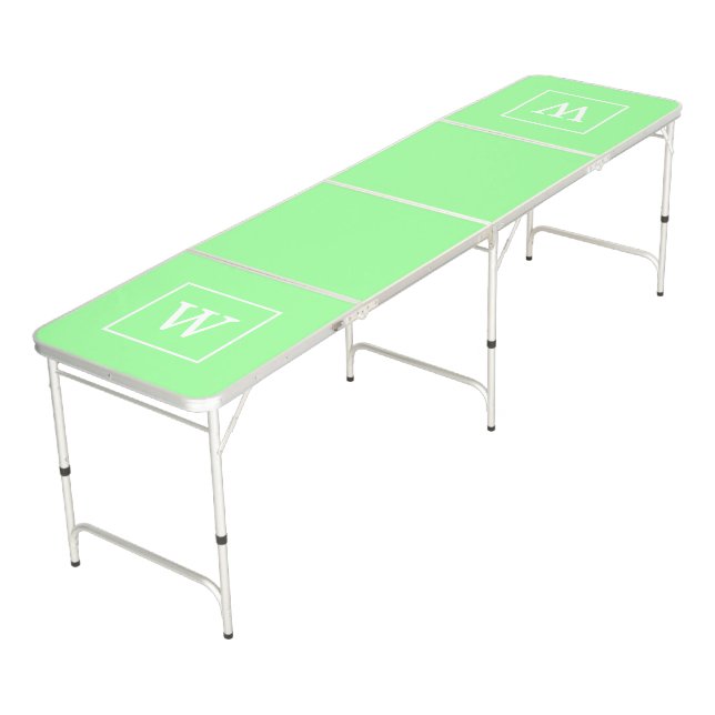 Mint Green White Framed Initial Monogram Beer Pong Table (Angled)
