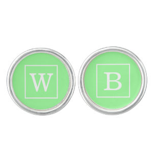 Mint Green White Framed Initial Monogram Cufflinks