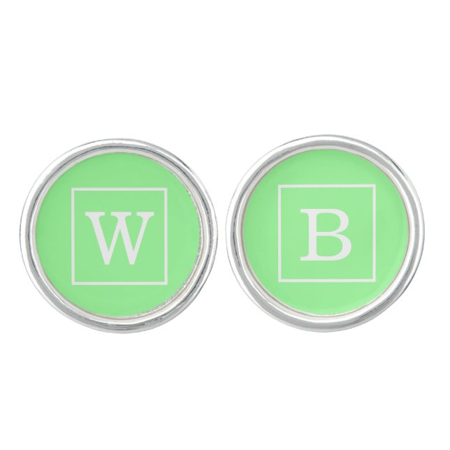Mint Green White Framed Initial Monogram Cufflinks (Front)