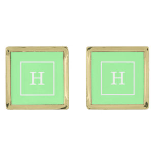 Mint Green White Framed Initial Monogram Gold Cufflinks