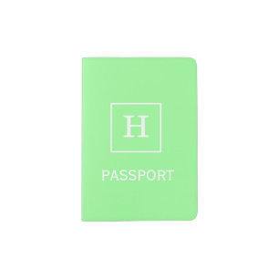 Mint Green White Framed Initial Monogram Passport Holder