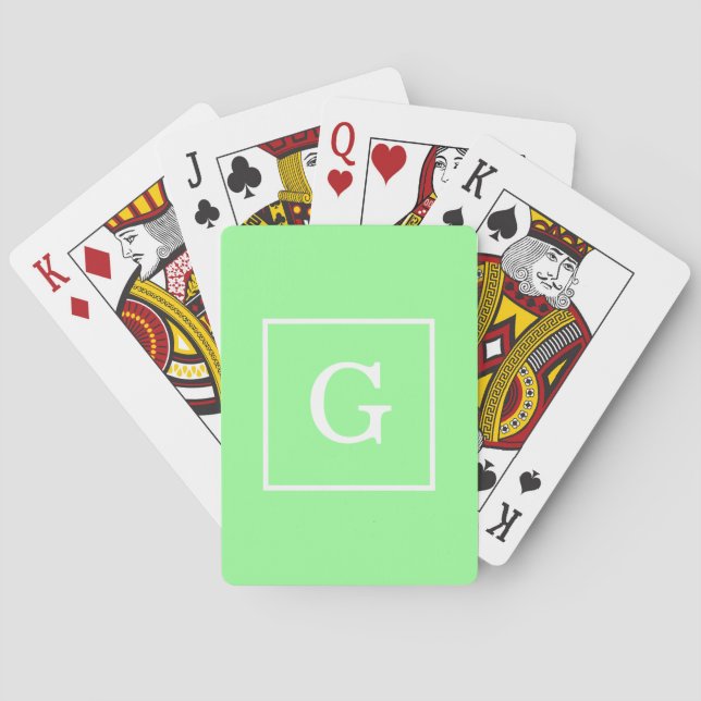 Mint Green White Framed Initial Monogram Poker Cards (Back)