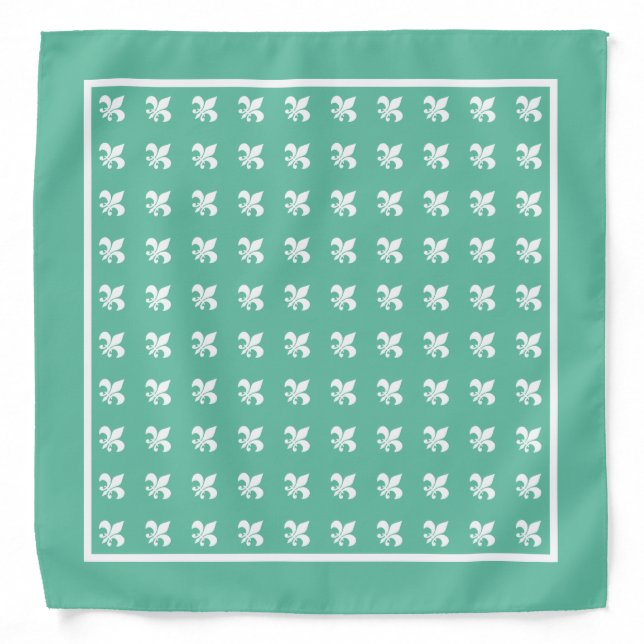 Mint Green White French Fleur de Lis Pattern Bandana (Front)
