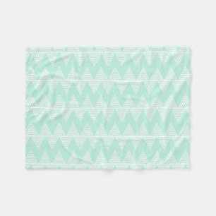Mint Green White Geometric Chevron Pattern Fleece Blanket