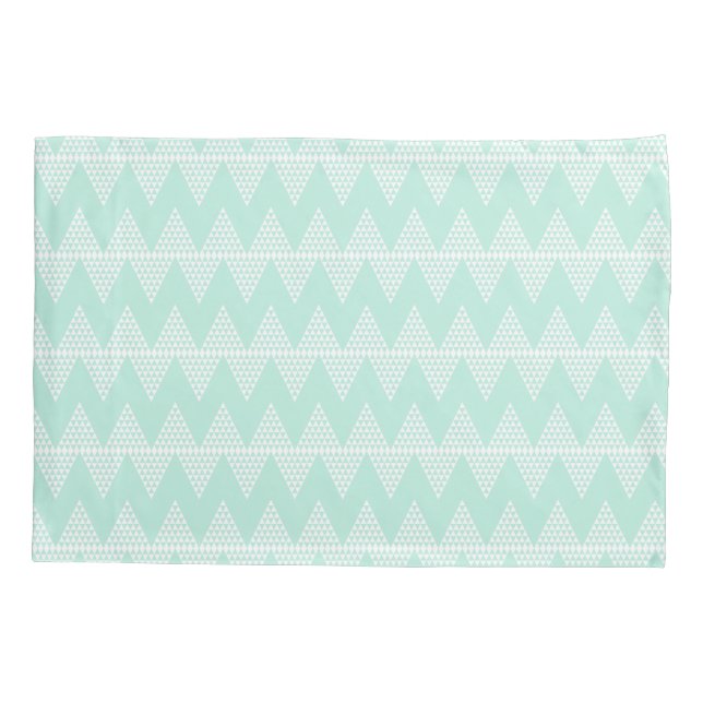 Mint Green White Geometric Chevron Pattern Pillow Case (Back)