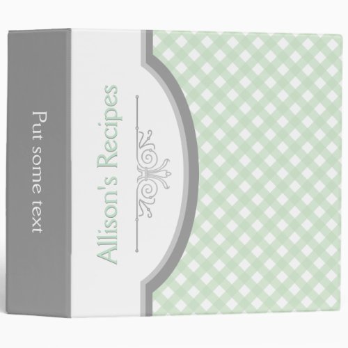 Mint green white gingham pattern  frame recipe binder