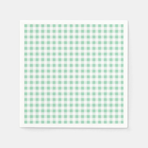 Mint Green White Gingham Pattern Napkins