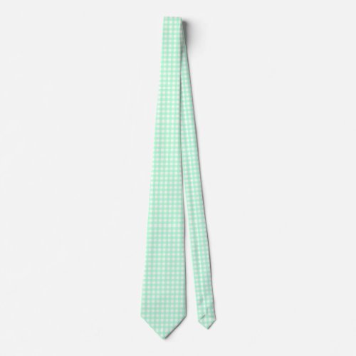 Mint Green  White Gingham Pattern Neck Tie