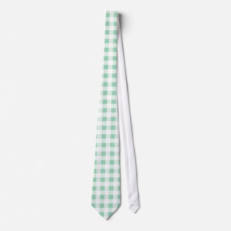Mint Green White Gingham Pattern Tie