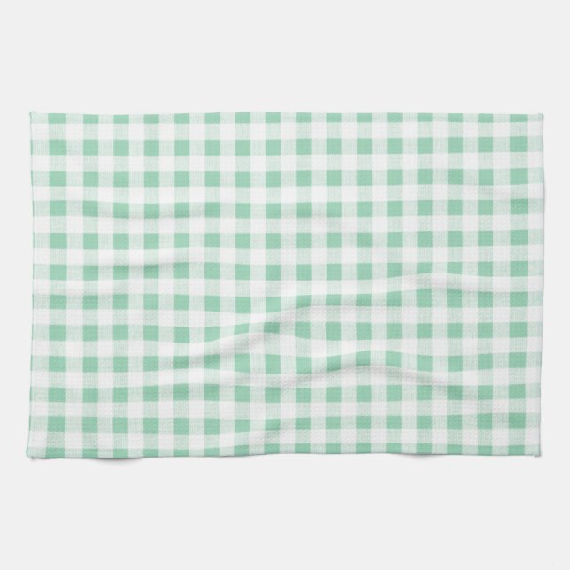 Mint Green White Gingham Pattern Towel (Horizontal)
