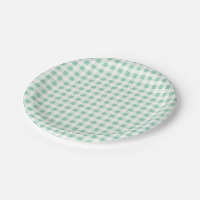 Mint Green White Gingham PatternMint Green Paper Plates (Angled)