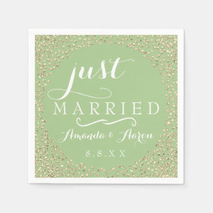 Mint Green White Gold Confeti Wedding Just Married Napkins