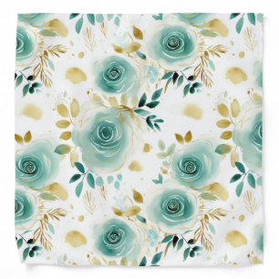 Mint Green White Gold Rose Floral Bandana
