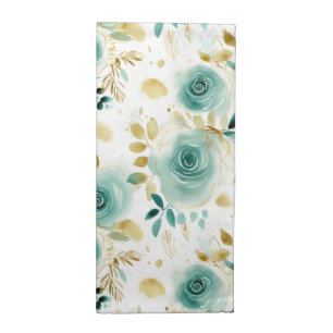 Mint Green White Gold Rose Floral Cloth Napkin