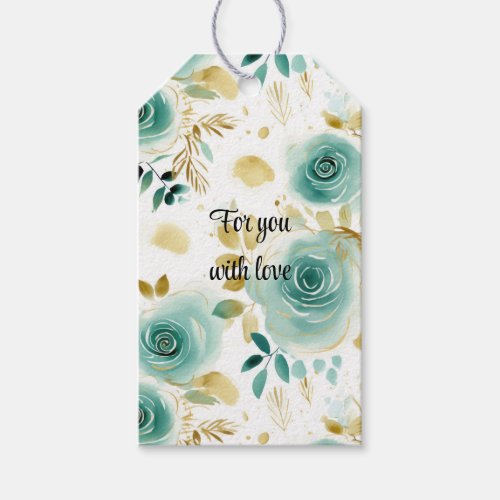 Mint Green White Gold Rose Floral Gift Tags