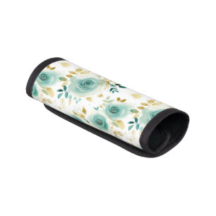 Mint Green White Gold Rose Floral Luggage Handle Wrap