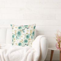 Mint Green White Gold Rose Floral