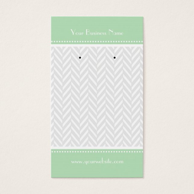 Mint Green White Gray Herringbone Earring Cards (Front)