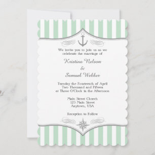 Mint Green White Gray Nautical Wedding Invitation