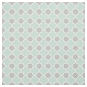 Mint Green White Gray Quatrefoil Pattern Fabric