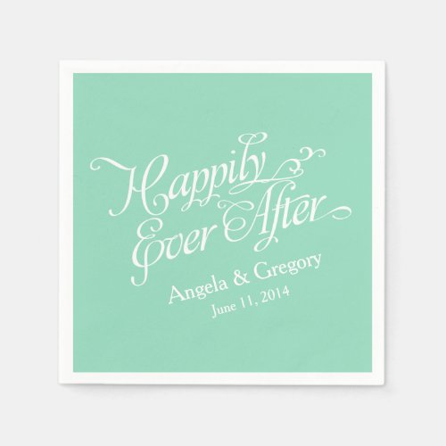 Mint Green White Happily Ever After Wedding Paper Napkins