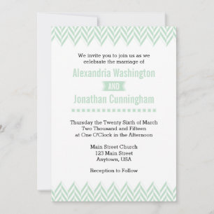 Mint Green White Herringbone Wedding Invitation