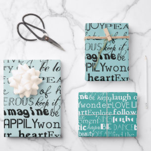Mint Green White Inspirational Words Wrapping Paper Sheets
