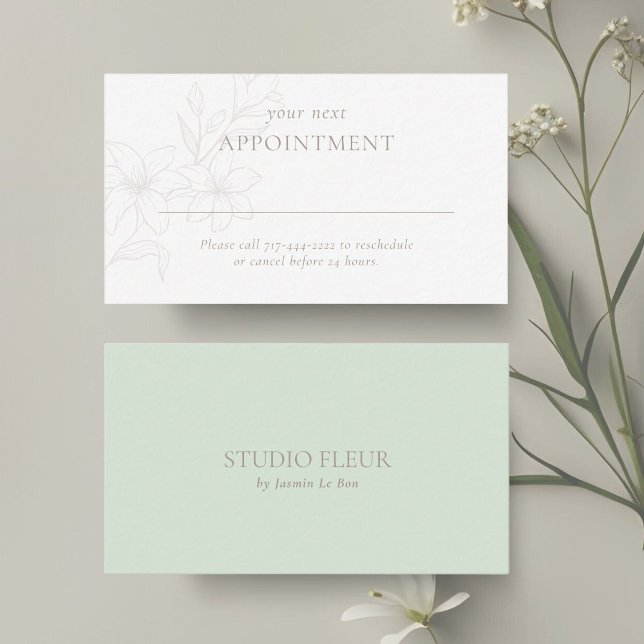 Mint Green & White | Modern Boho Minimal Floral Appointment Card (Creator Uploaded)