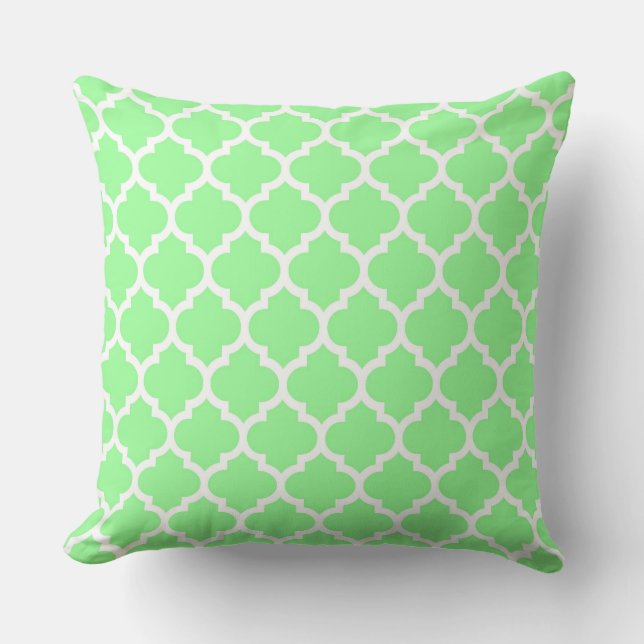 Mint Green White Moroccan Quatrefoil Pattern #5 Throw Pillow (Front)
