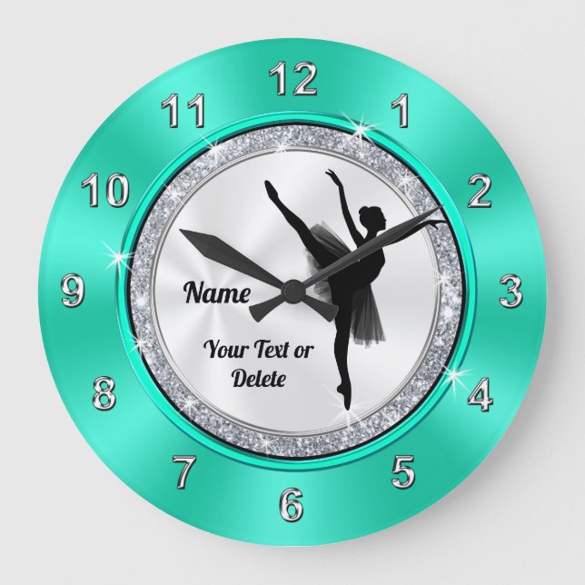 Mint Green, White Personalized Ballerina Clock (Front)