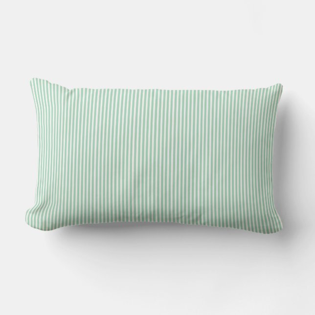 Mint Green White Pinstripe Outdoor Lumbar Pillow (Front)