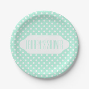 Mint green white polka dot paper plate