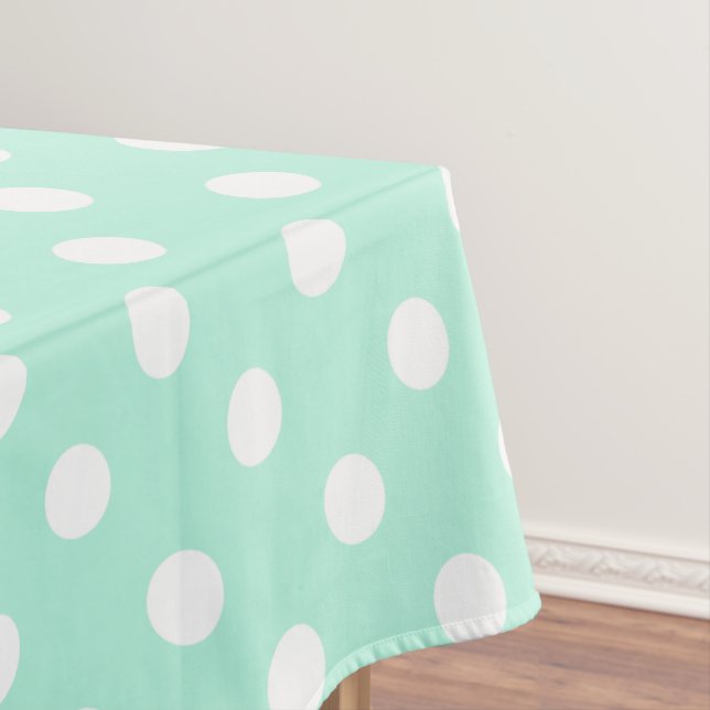 mint green white polka dot picnic tablecloth (In Situ)