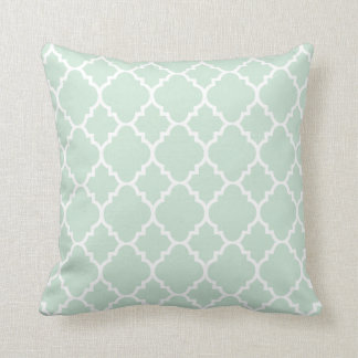 Mint Green White Quatrefoil Moroccan Pattern Throw Pillow