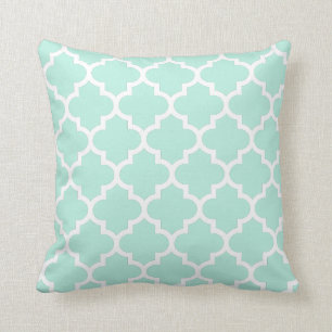 Mint Green & White Quatrefoil Pattern Pillow