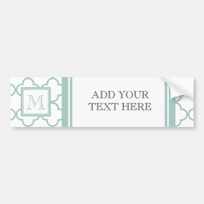 Mint Green, White Quatrefoil  Your Monogram Bumper Stickers