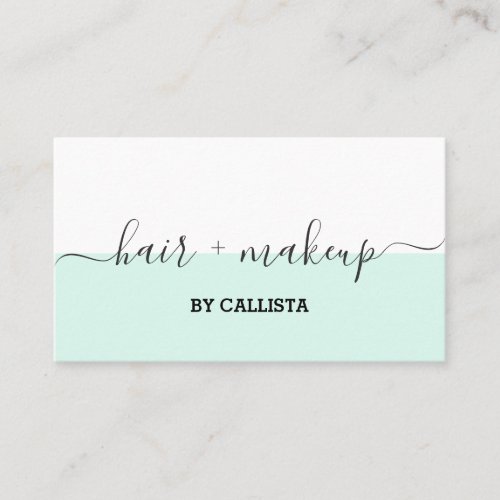 Mint Green White Script Hair Makeup Business Card
