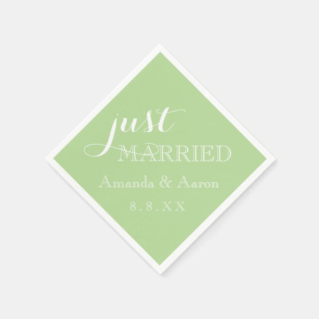 Mint Green White Simple Classic Just Married Napkins (Corner)