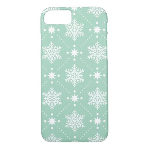 Mint Green White Snowflakes Christmas Pattern iPhone 87 Case