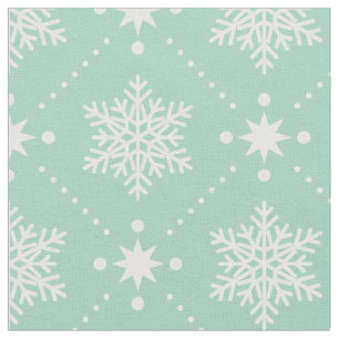 Mint Green White Snowflakes Christmas Pattern Fabric