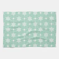 White Snowflake on Dark Green Kitchen Towel, Zazzle